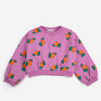 Purple Cropped Sweatshirt with All Over Orange Print