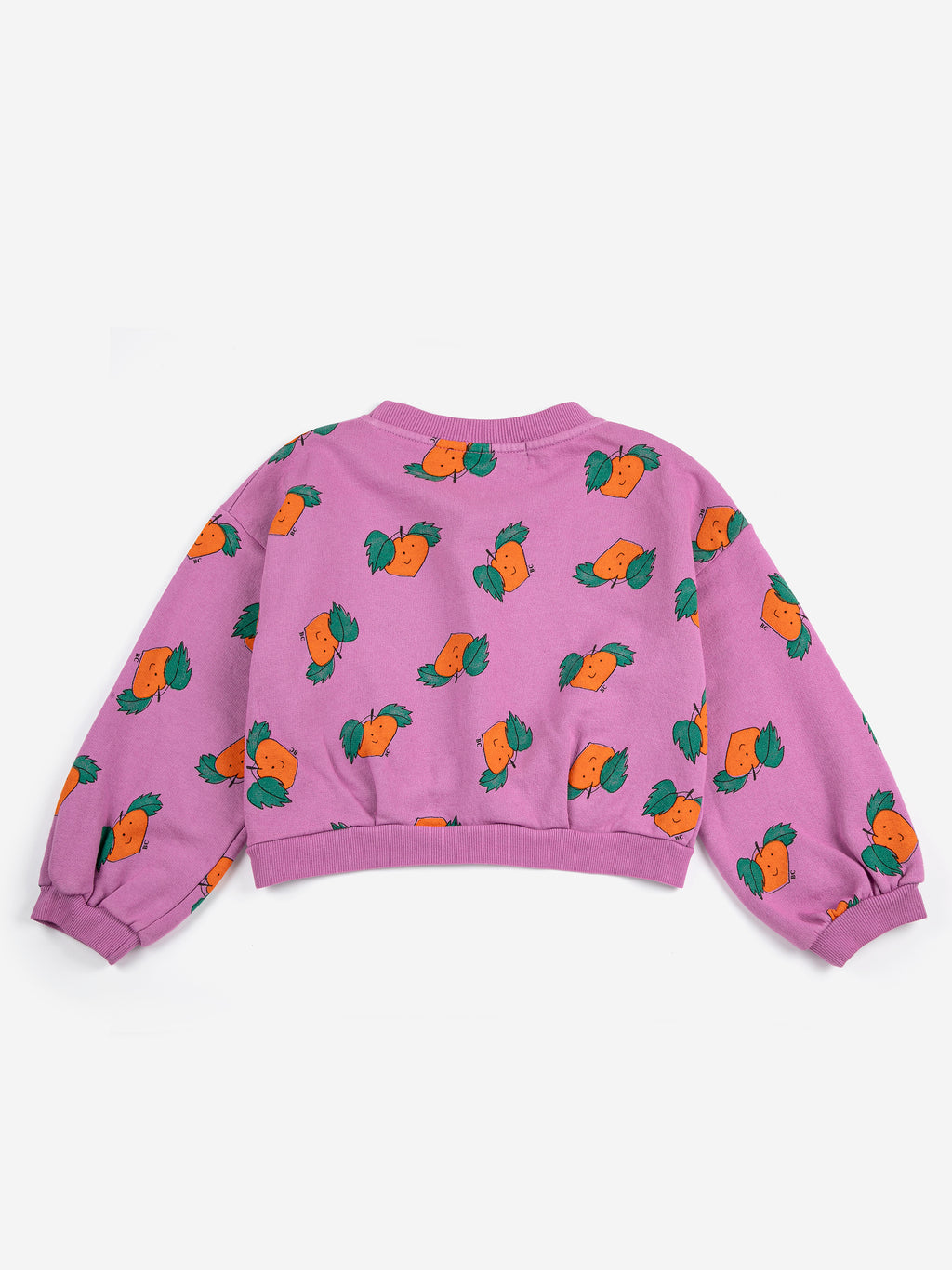 Purple Cropped Sweatshirt with All Over Orange Print