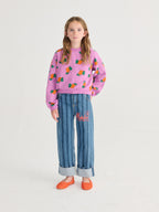 Purple Cropped Sweatshirt with All Over Orange Print