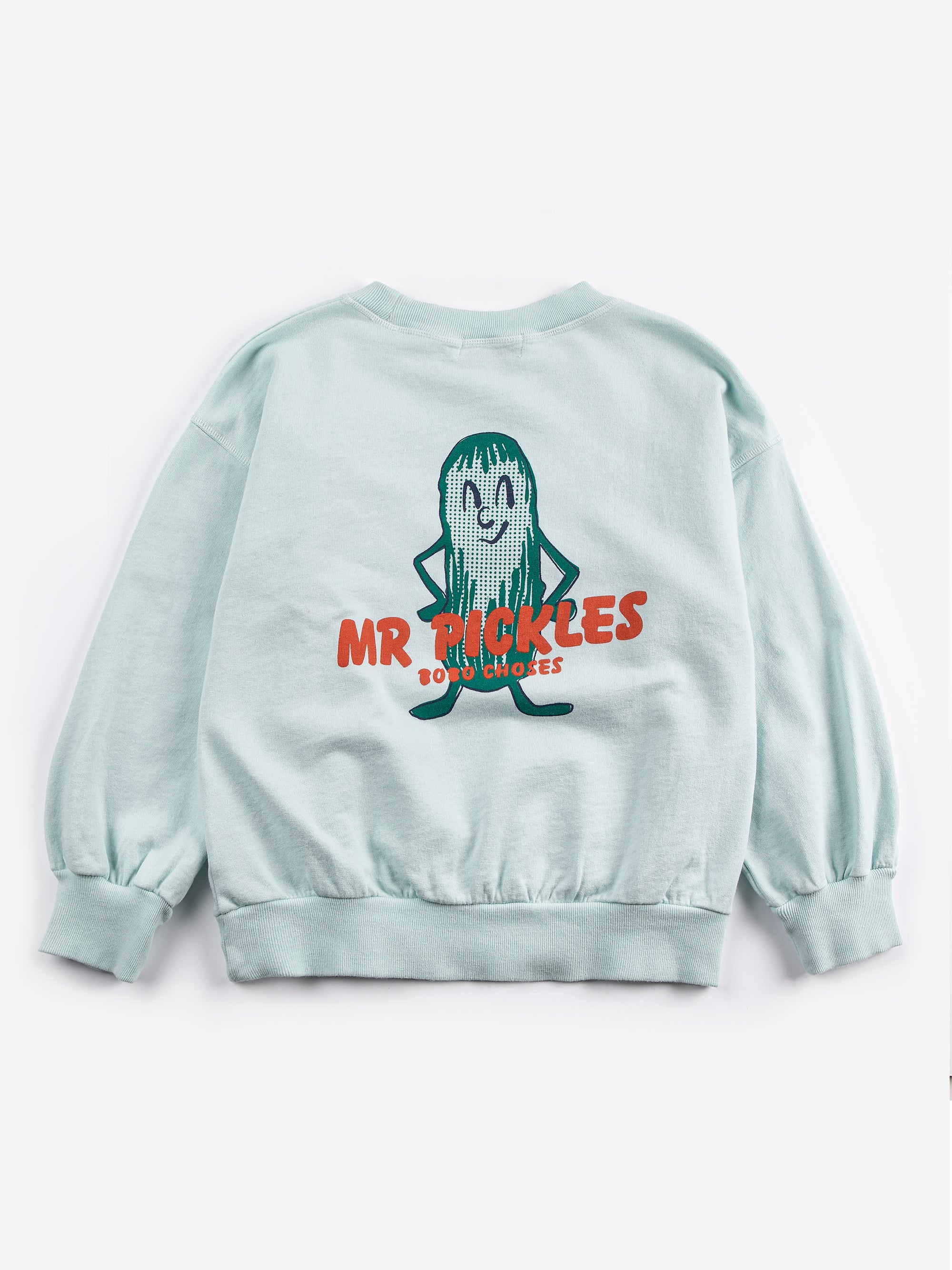 Light blue sweatshirt with "Mr. Pickles" print