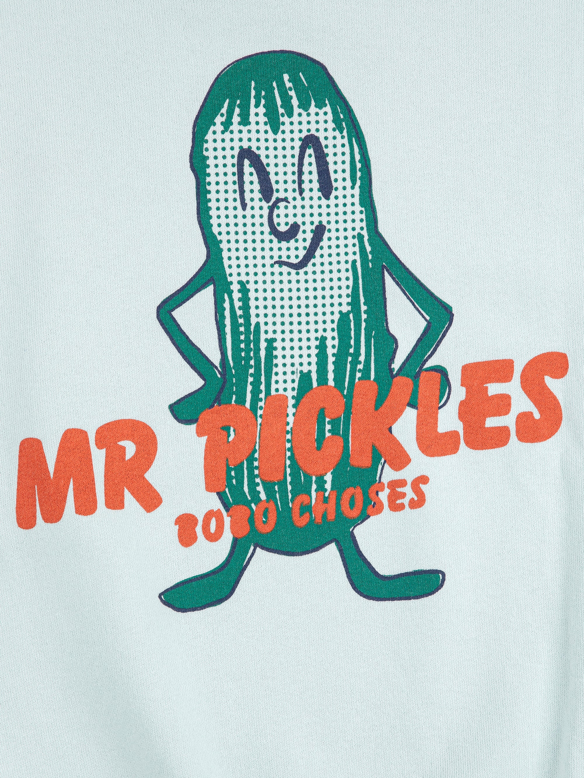 Light blue sweatshirt with "Mr. Pickles" print