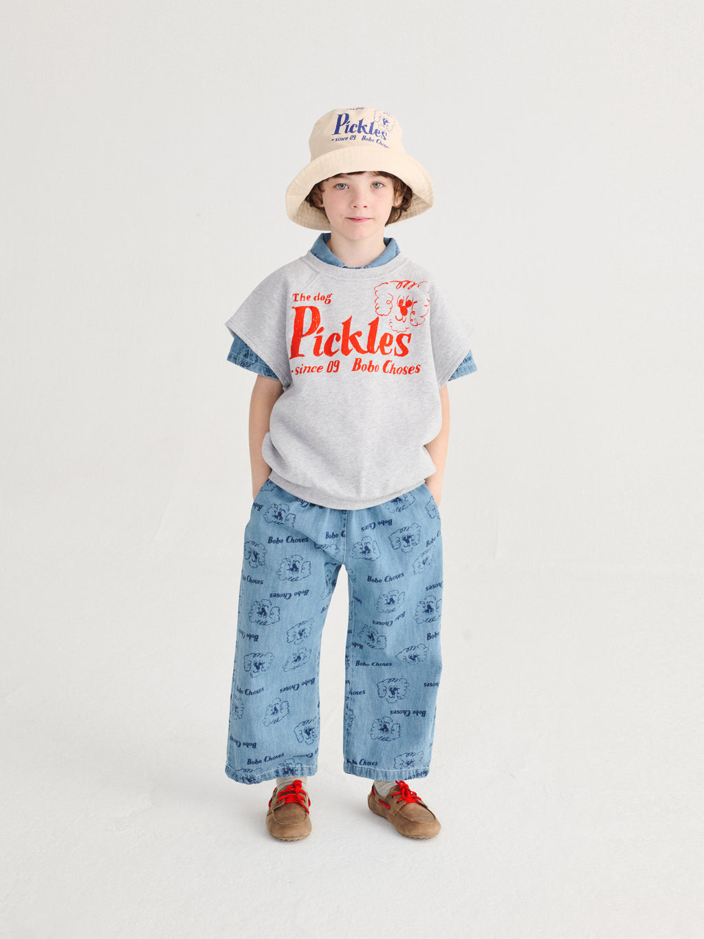 Grey Sleeveless Sweatshirt with “Pickles the Dog” Print