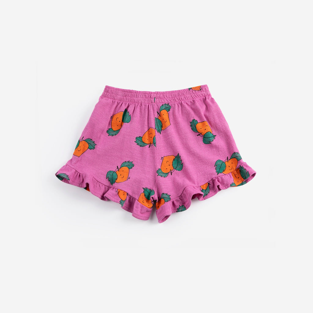 Mini-Shorts à Volants Violet à Imprimé Oranges All Over