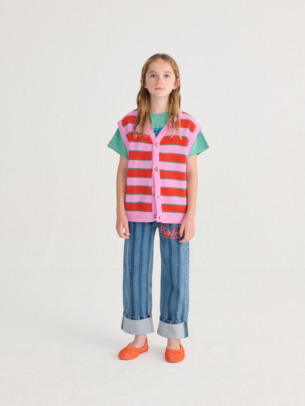 Gilet BC Sans Manches Tricoté en Violet avec Rayures Rouges