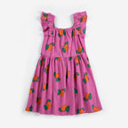 Purple Ruffled Dress with All Over Orange Print
