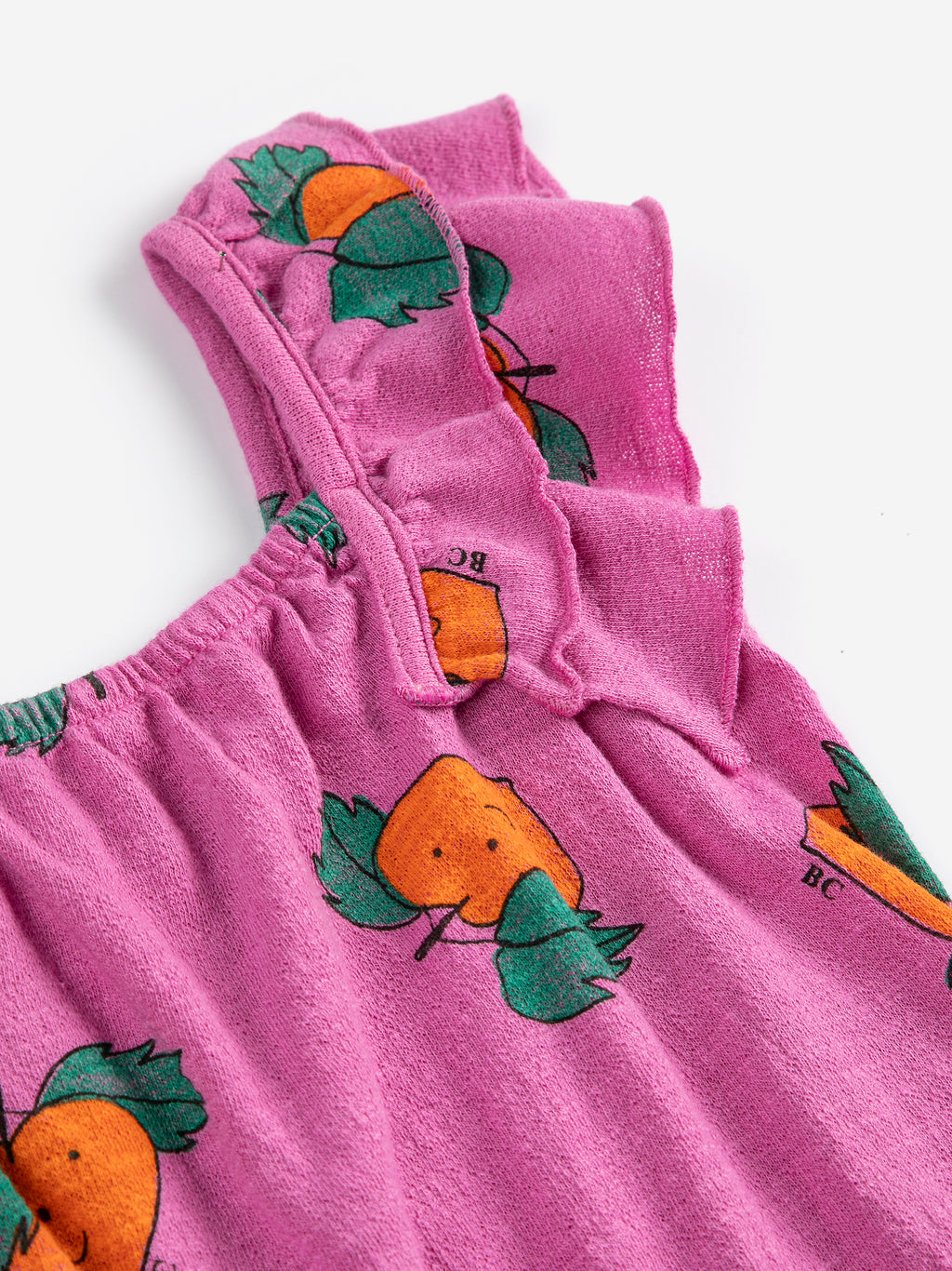 Purple Ruffled Dress with All Over Orange Print