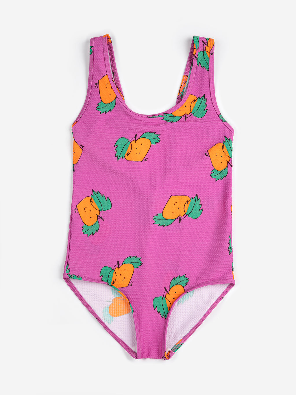Purple One-Piece Swimsuit with All Over Orange Print