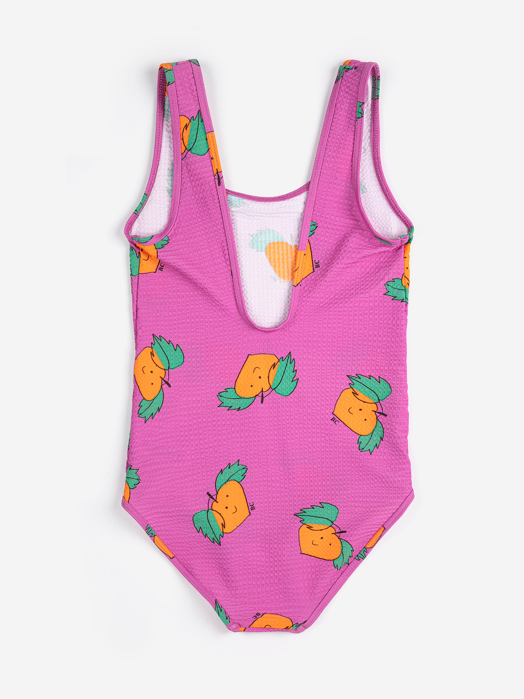 Purple One-Piece Swimsuit with All Over Orange Print