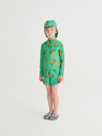 Green Long Sleeve T-Shirt Swimsuit with Curious Turnip All Over Print