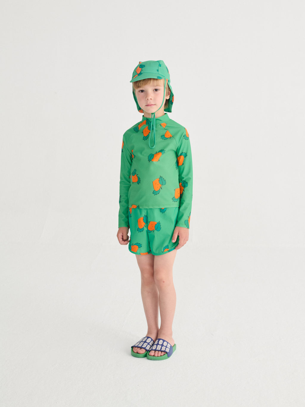 Green Long Sleeve T-Shirt Swimsuit with Curious Turnip All Over Print