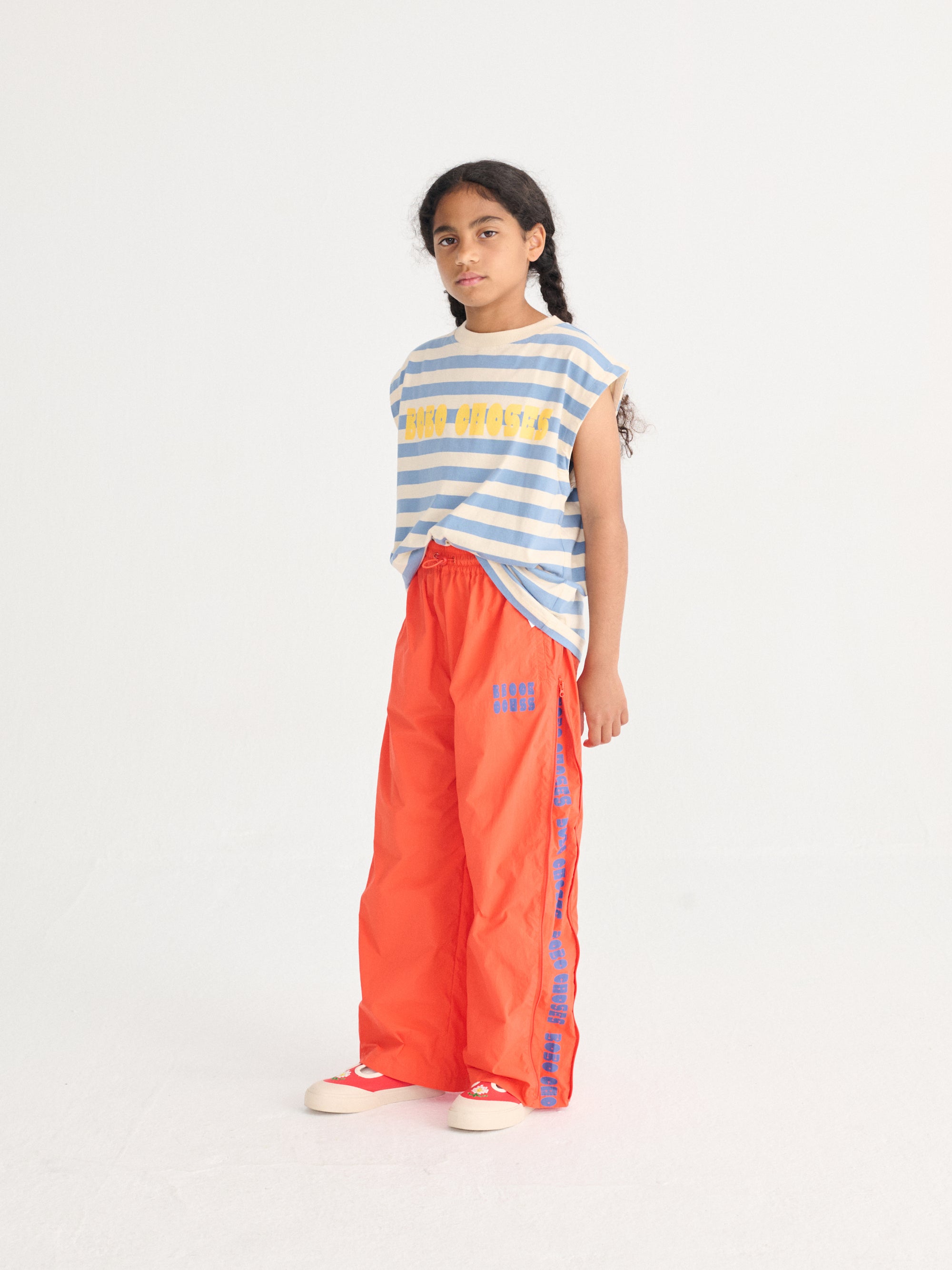 Modern Striped Sleeveless T-Shirt with “BOBO CHOSES” Print