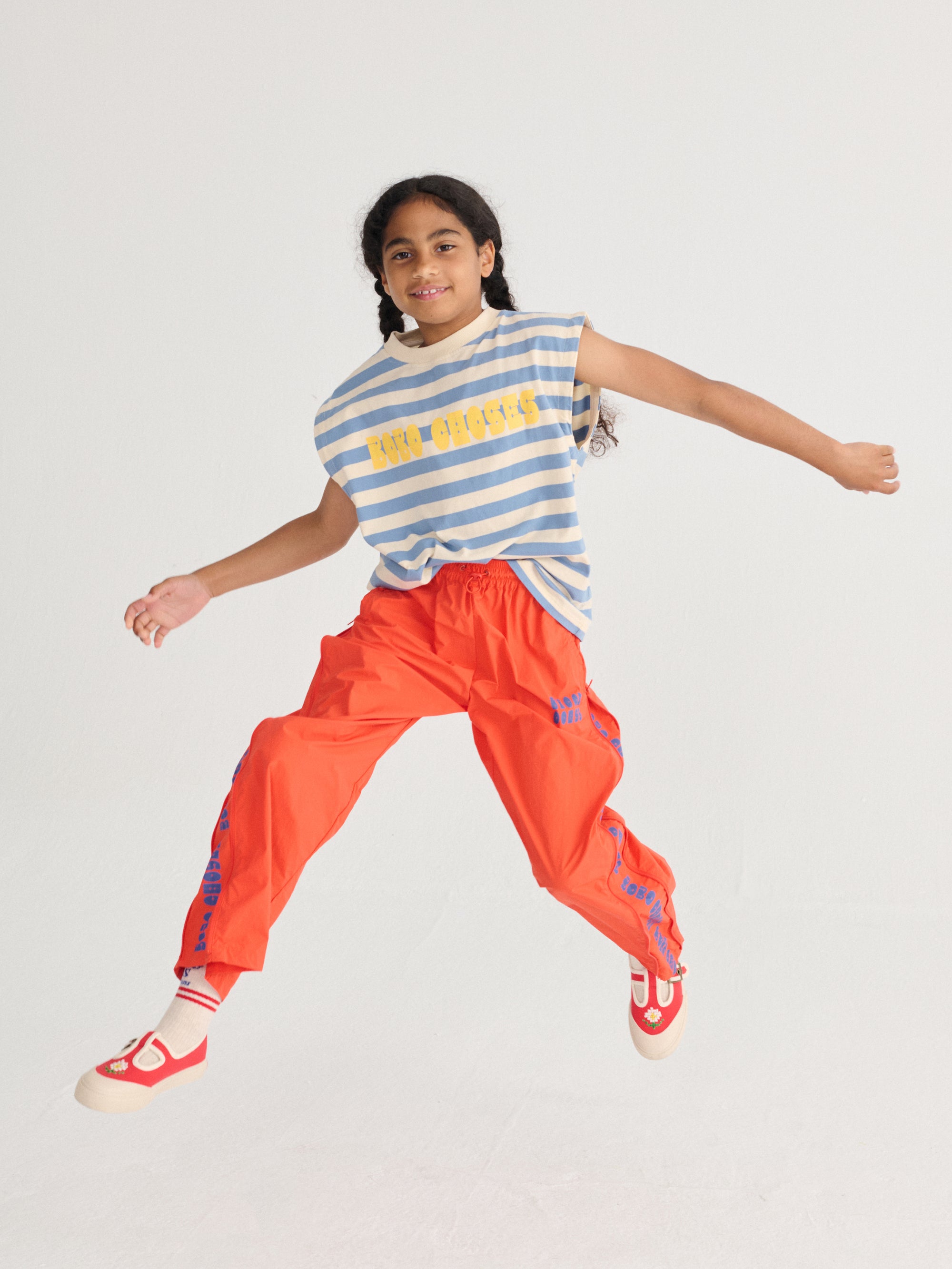 Modern Striped Sleeveless T-Shirt with “BOBO CHOSES” Print