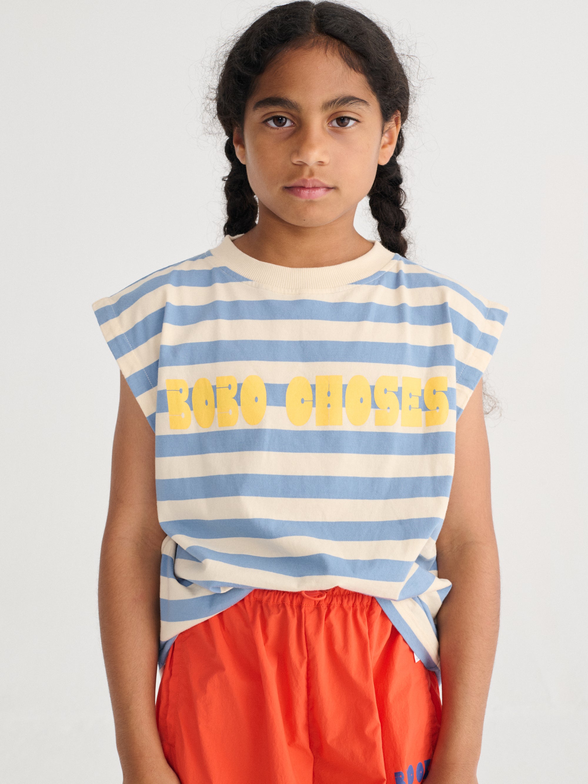 Modern Striped Sleeveless T-Shirt with “BOBO CHOSES” Print