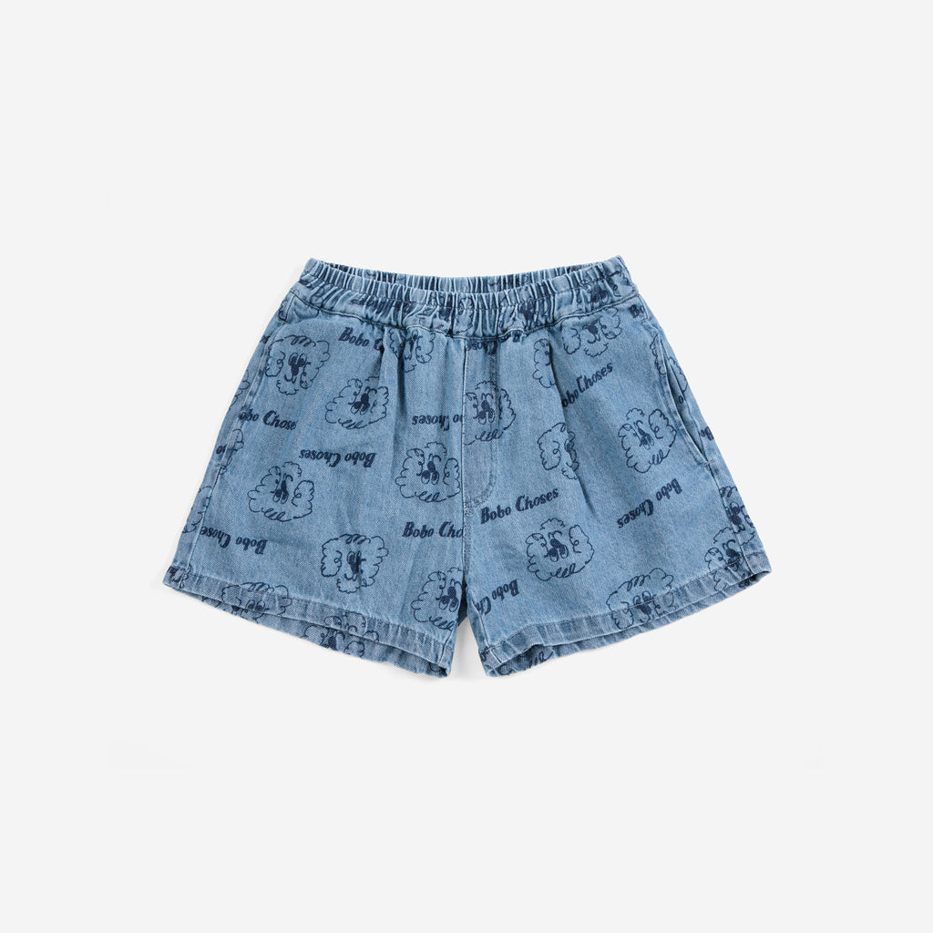 Short en Denim Bleu à Imprimé “Pickles the Dog” All Over