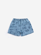 Short en Denim Bleu à Imprimé “Pickles the Dog” All Over