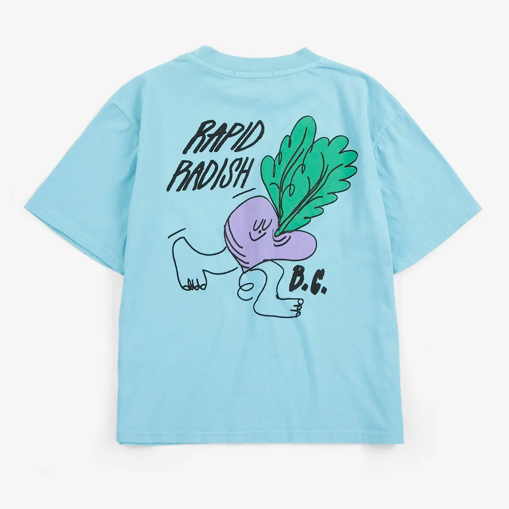 Light blue oversized T-shirt with "Rapid Radish" print