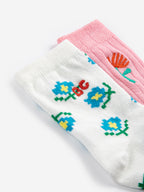 Set of 2 Baby Short Socks with Floral Print