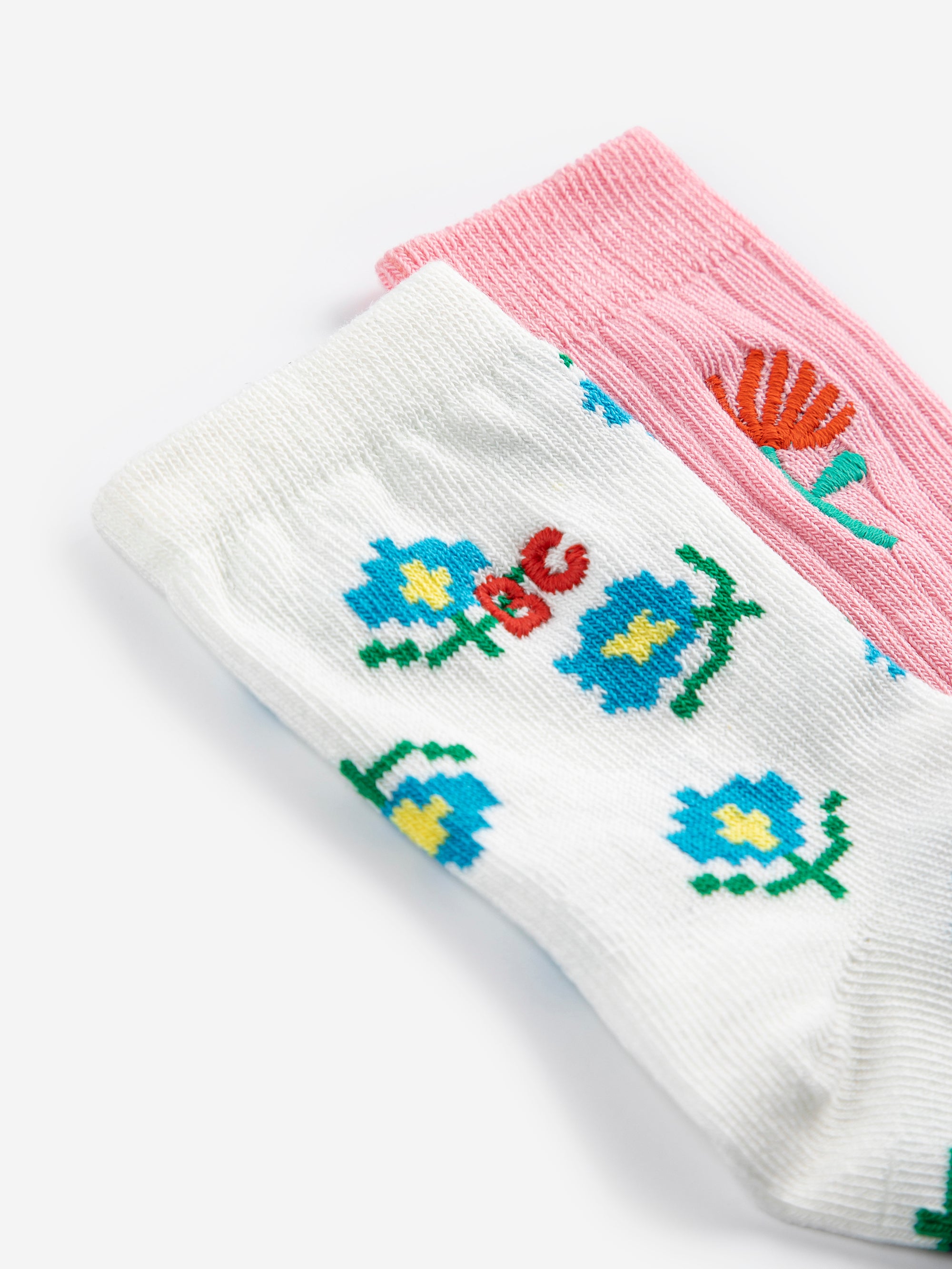 Set of 2 Baby Short Socks with Floral Print