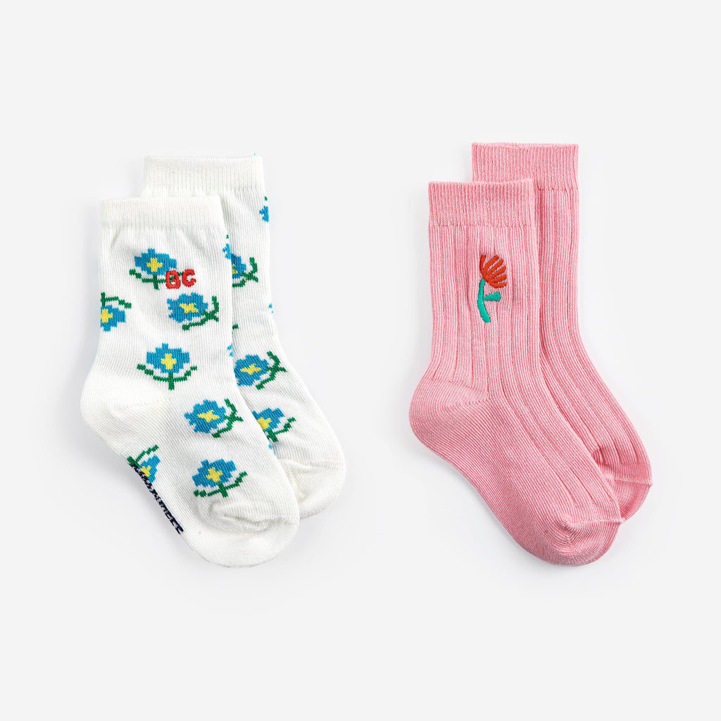 Set of 2 Baby Short Socks with Floral Print