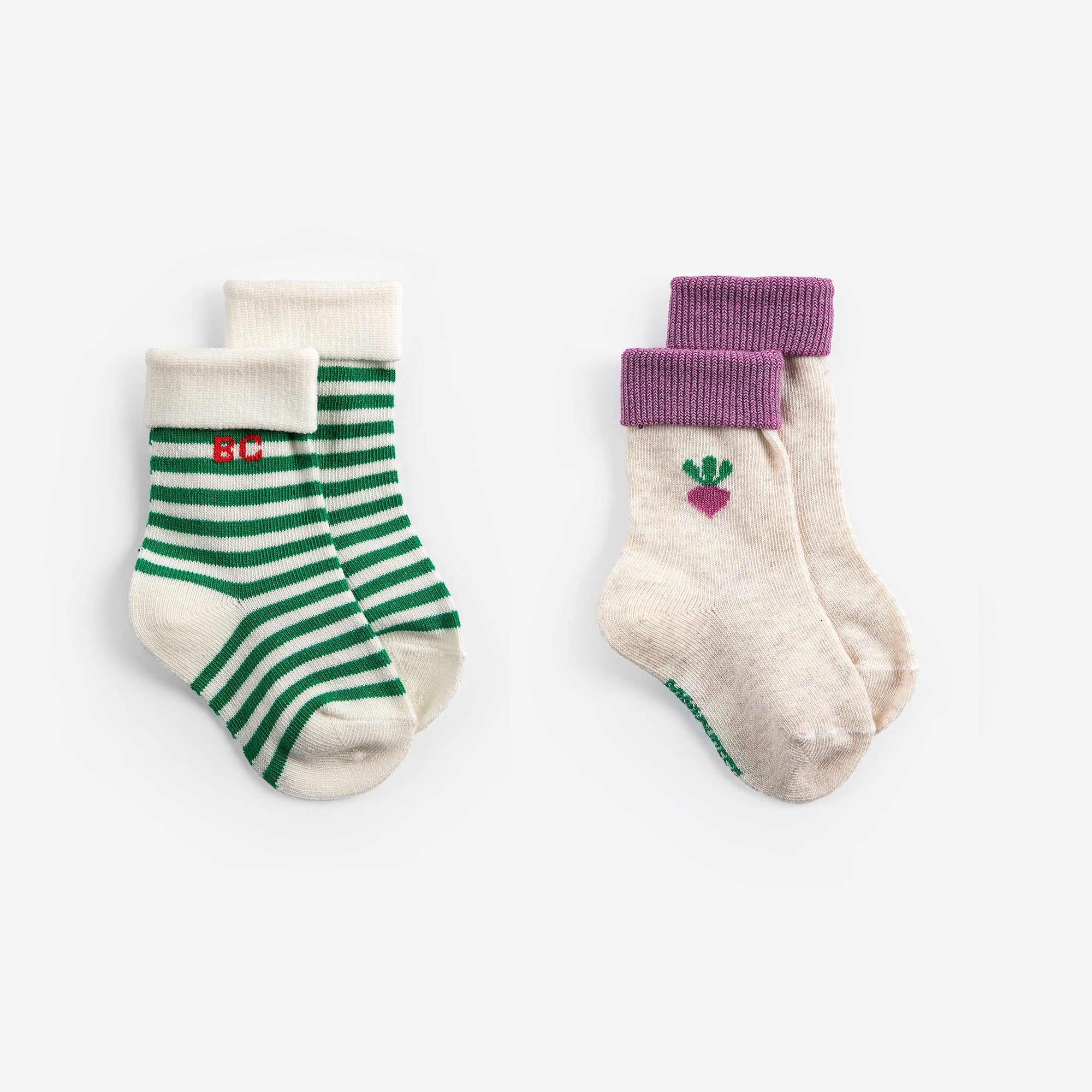 Set of 2 Multicolored Baby Short Socks with Pixel Sugar Beet Print