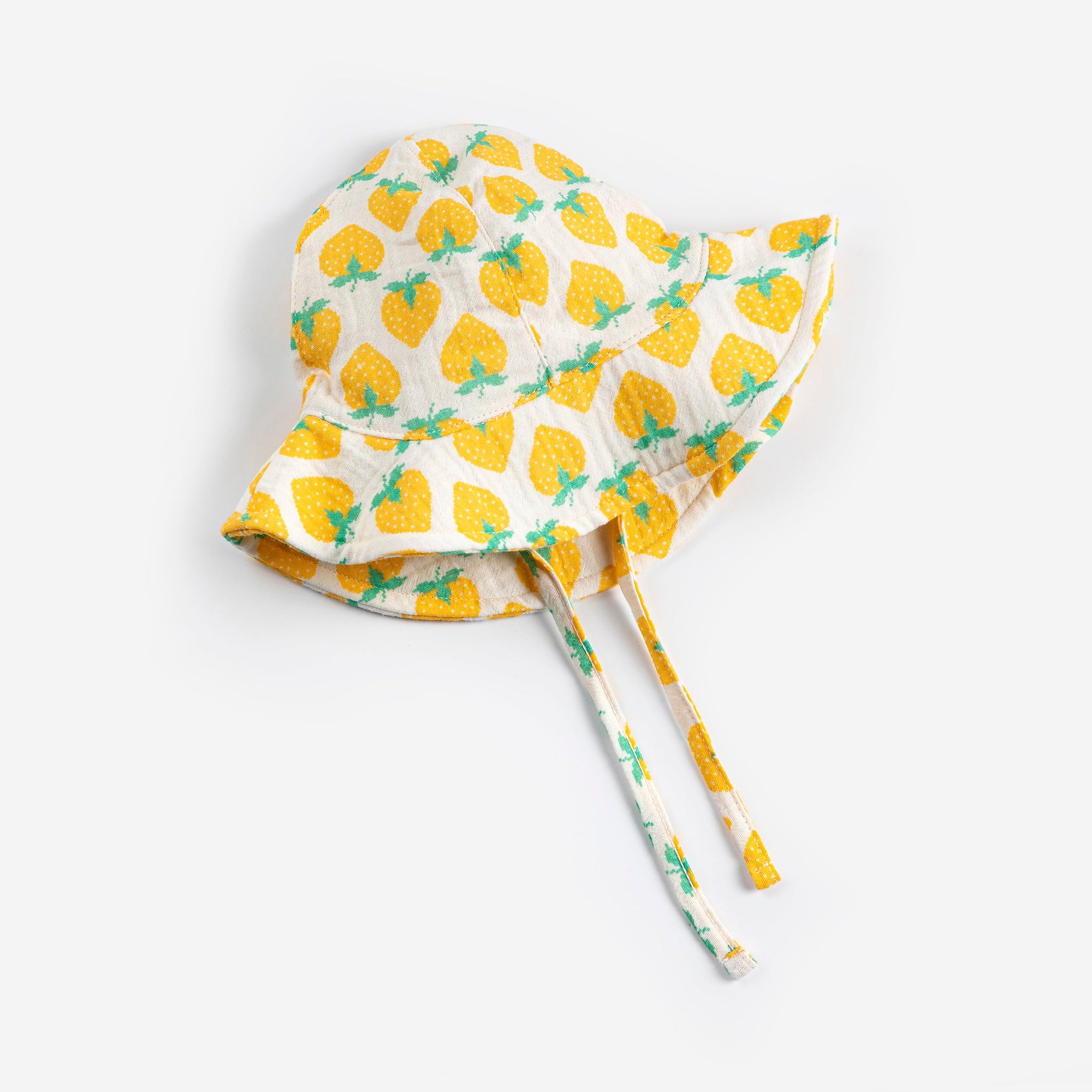 Ecru Baby Hat with All Over Strawberry Print