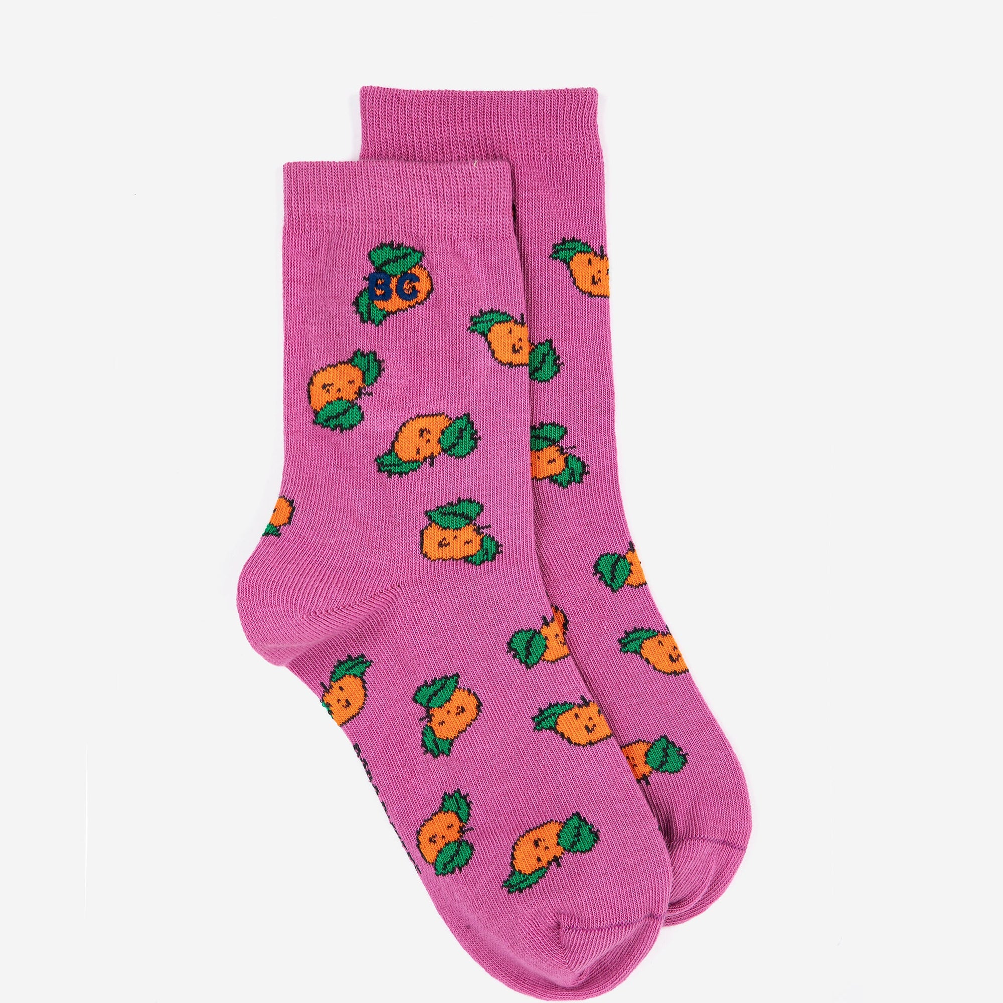 Short Purple Socks with All Over Orange Print