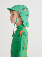 Green Long Sleeve T-Shirt Swimsuit with Curious Turnip All Over Print