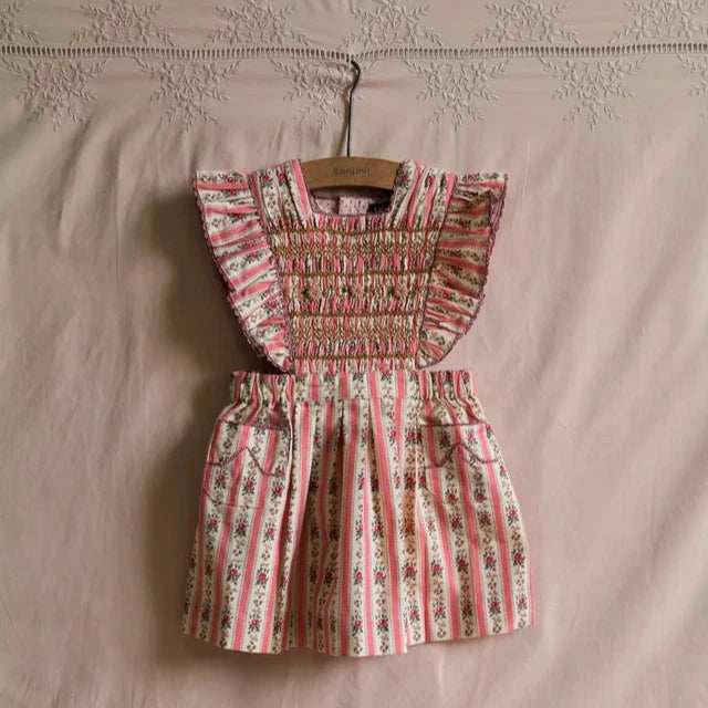 Robe tablier rayure tapisserie rose