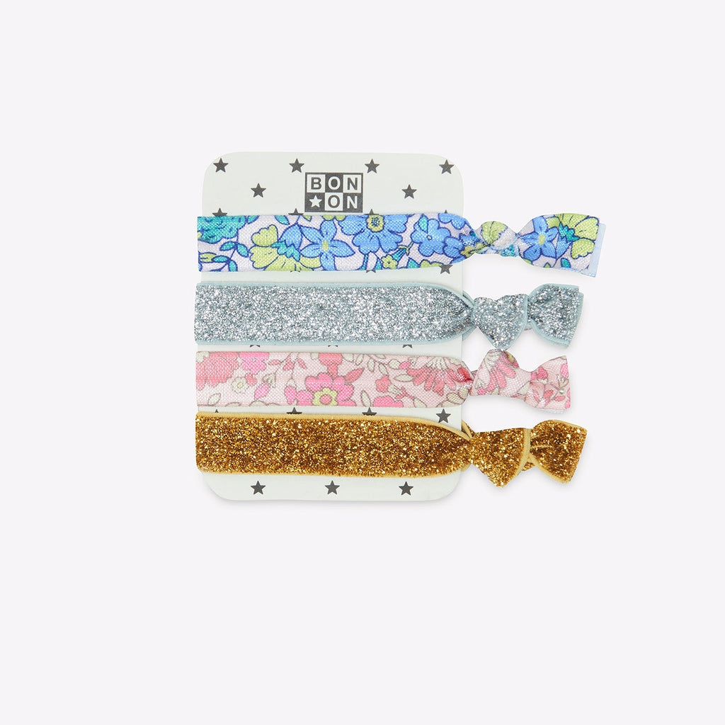 Élastiques Bonton Fleurs pailletés bleu