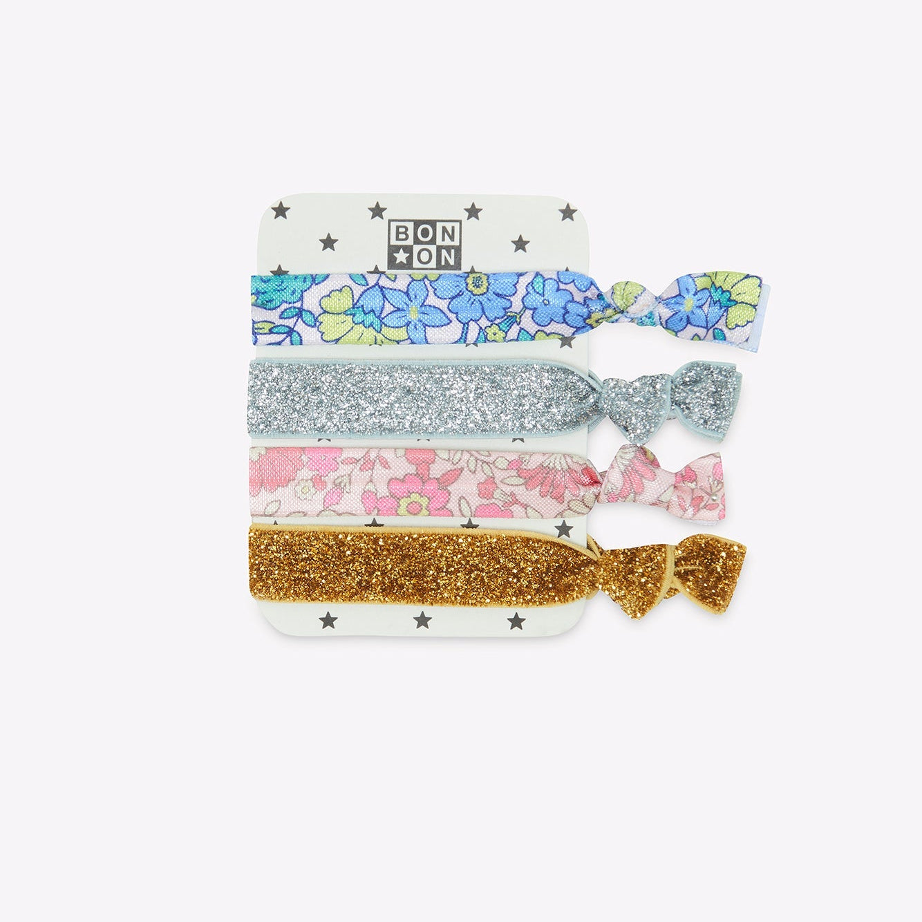 Élastiques Bonton Fleurs pailletés bleu
