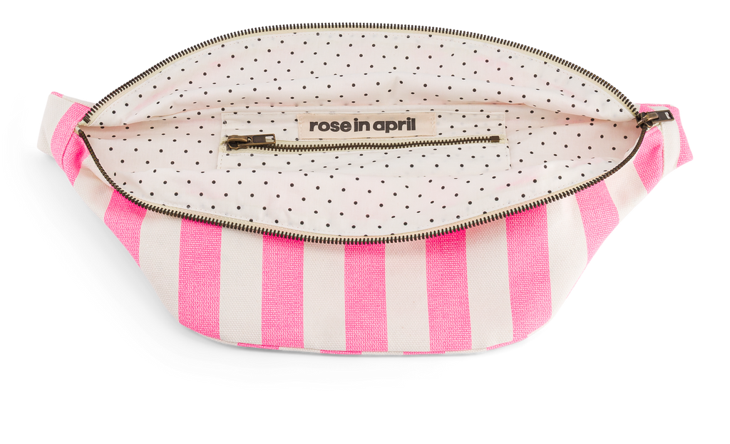 Neon pink striped fanny pack