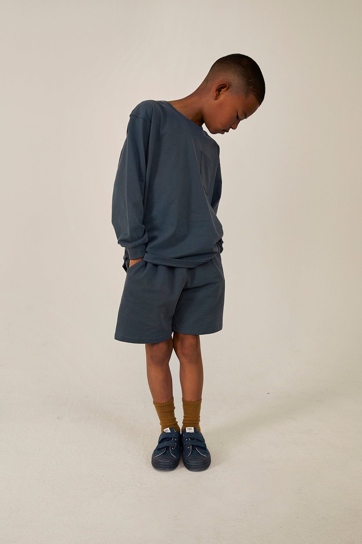 vetements durables enfants gray label Bermuda bleu gris
