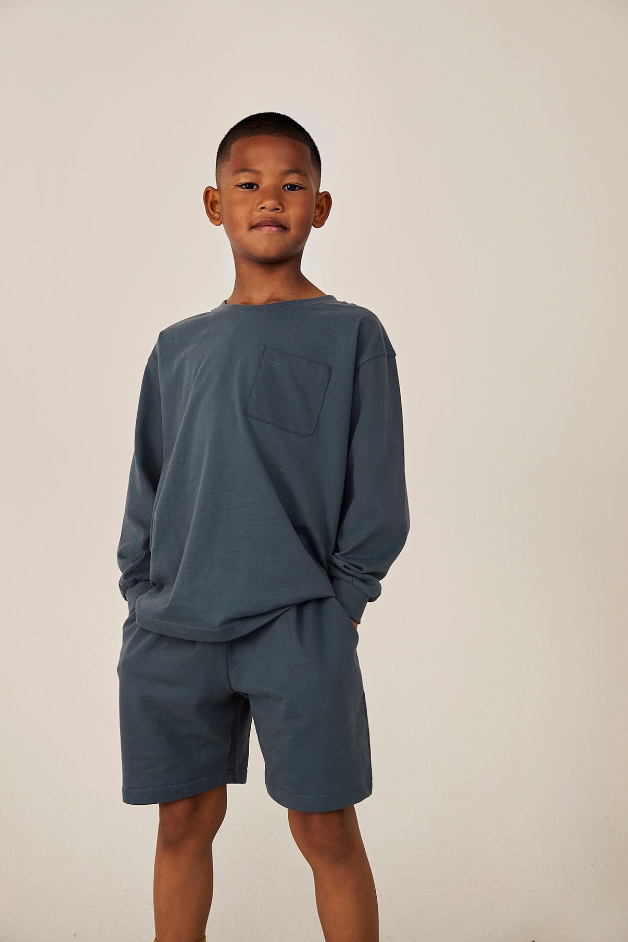 vetements durables enfants gray label Bermuda bleu gris