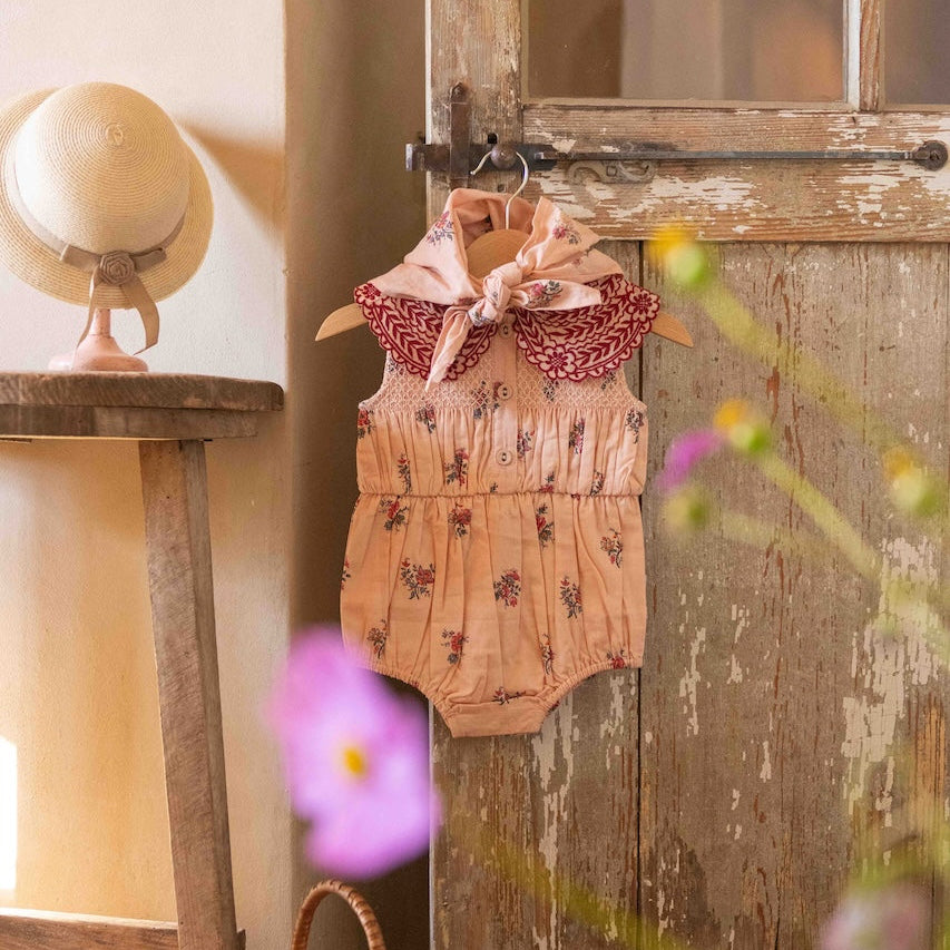 Romper with Scarf Pink Garden Flowers
