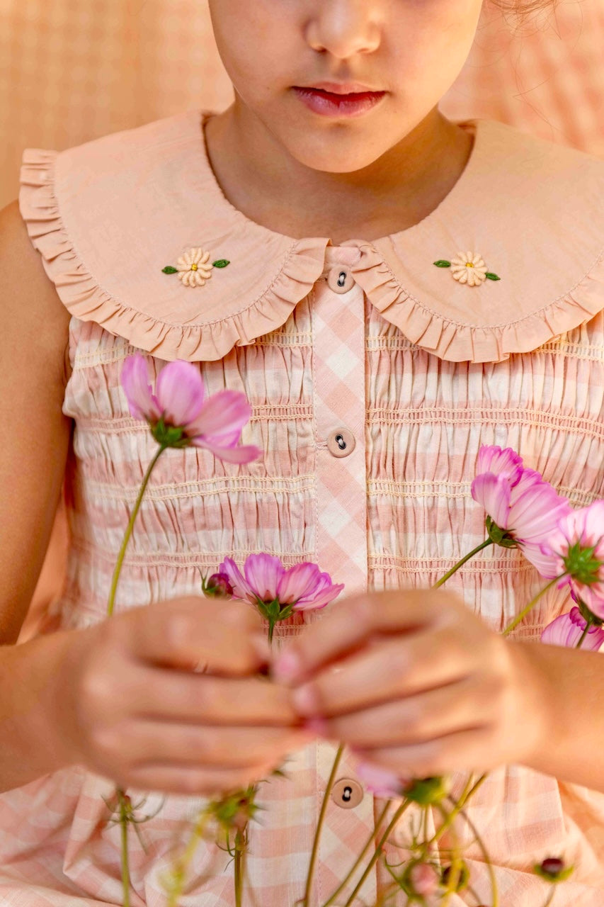 Tunique brodée Rose Vichy avec barrette