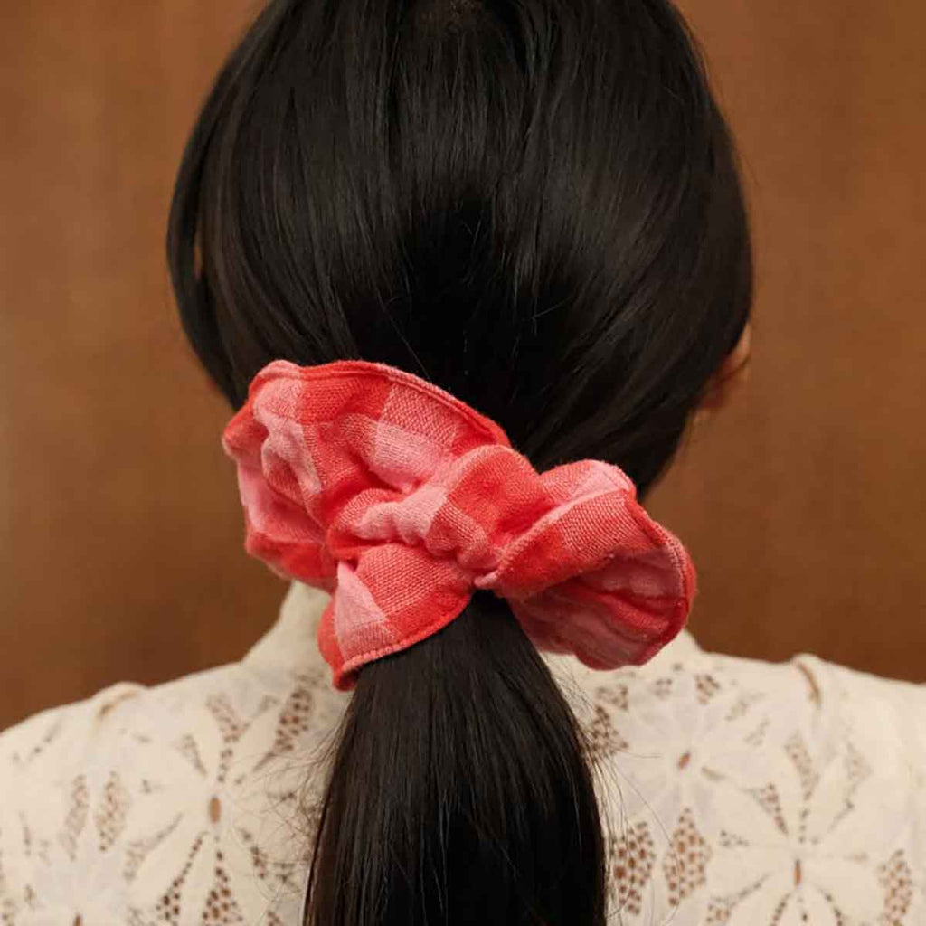 Pink and Red Gingham Scrunchie