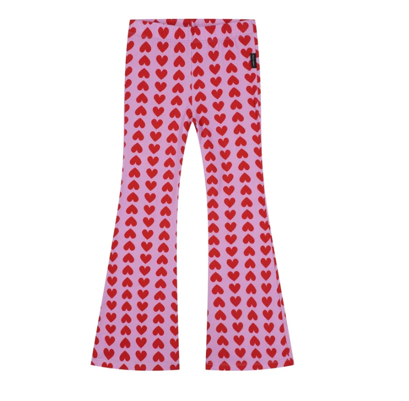 Pantalon Flared Rose Motif Cœurs