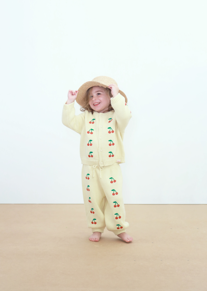 Cardigan Bébé Tricoté à Mini Imprimé Cerises