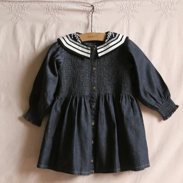 Tunique en denim noir, col marin