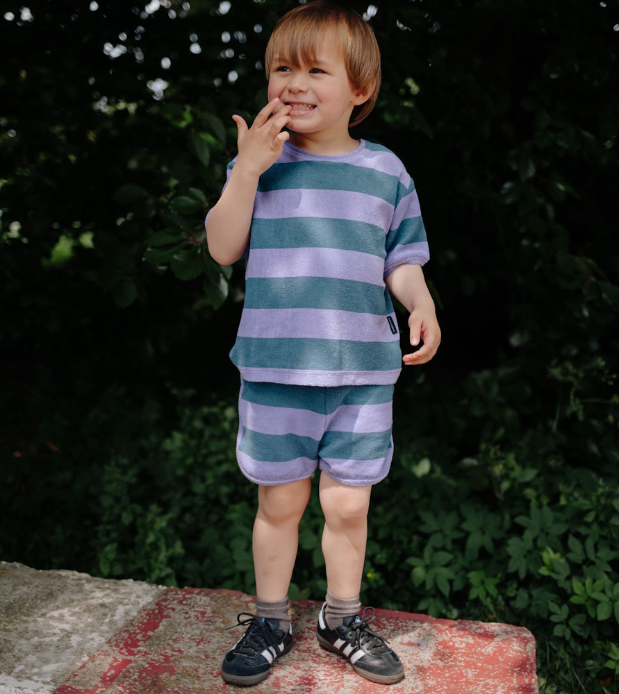 Striped Teal Terry Shorts