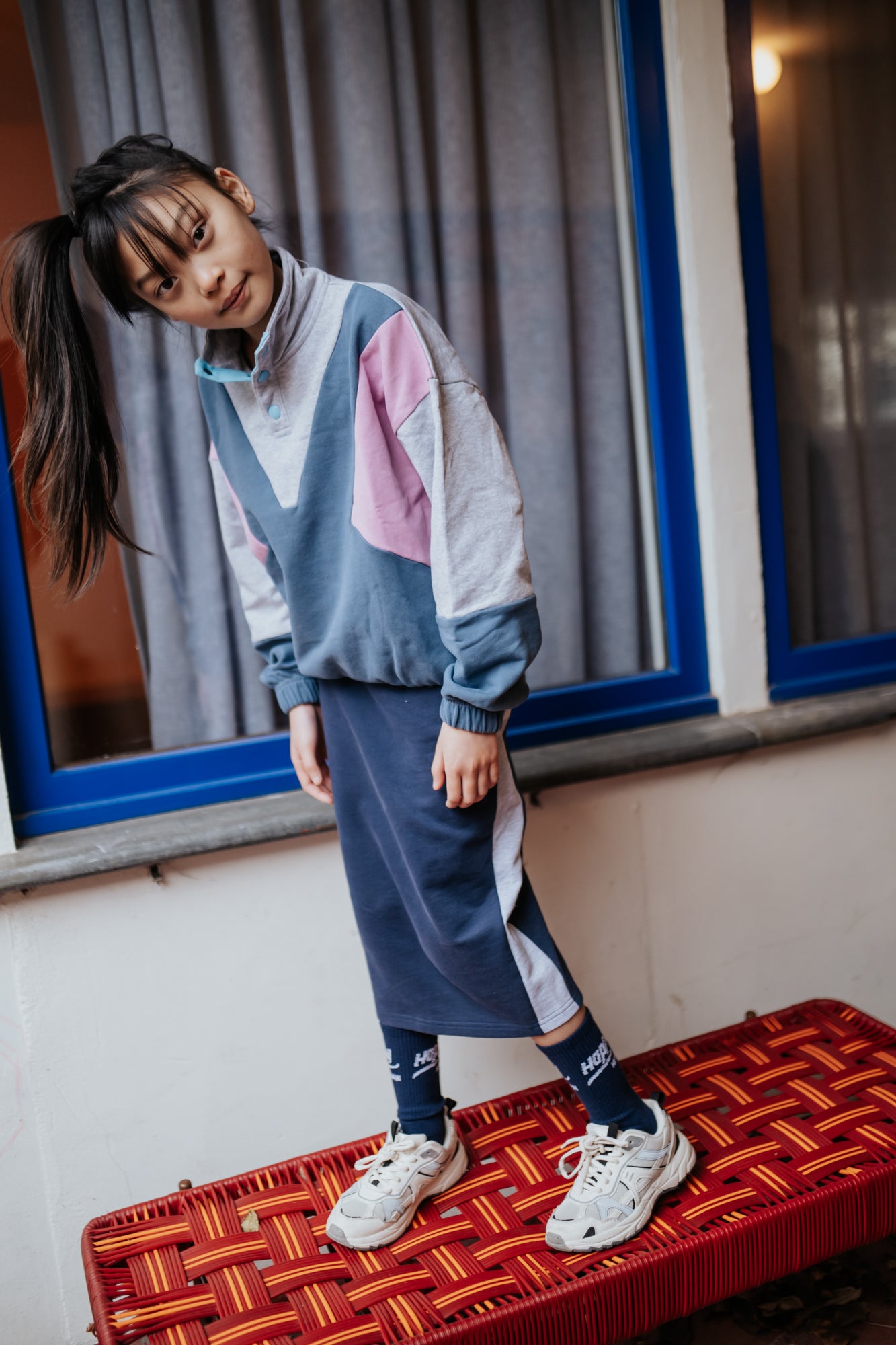 Color block button-up sweatshirt