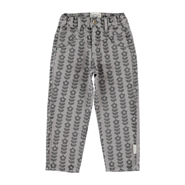 Grey Black Floral Mom Trousers