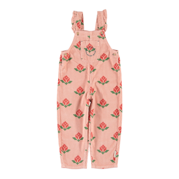 Salopette velours Rose Grandes Fleurs