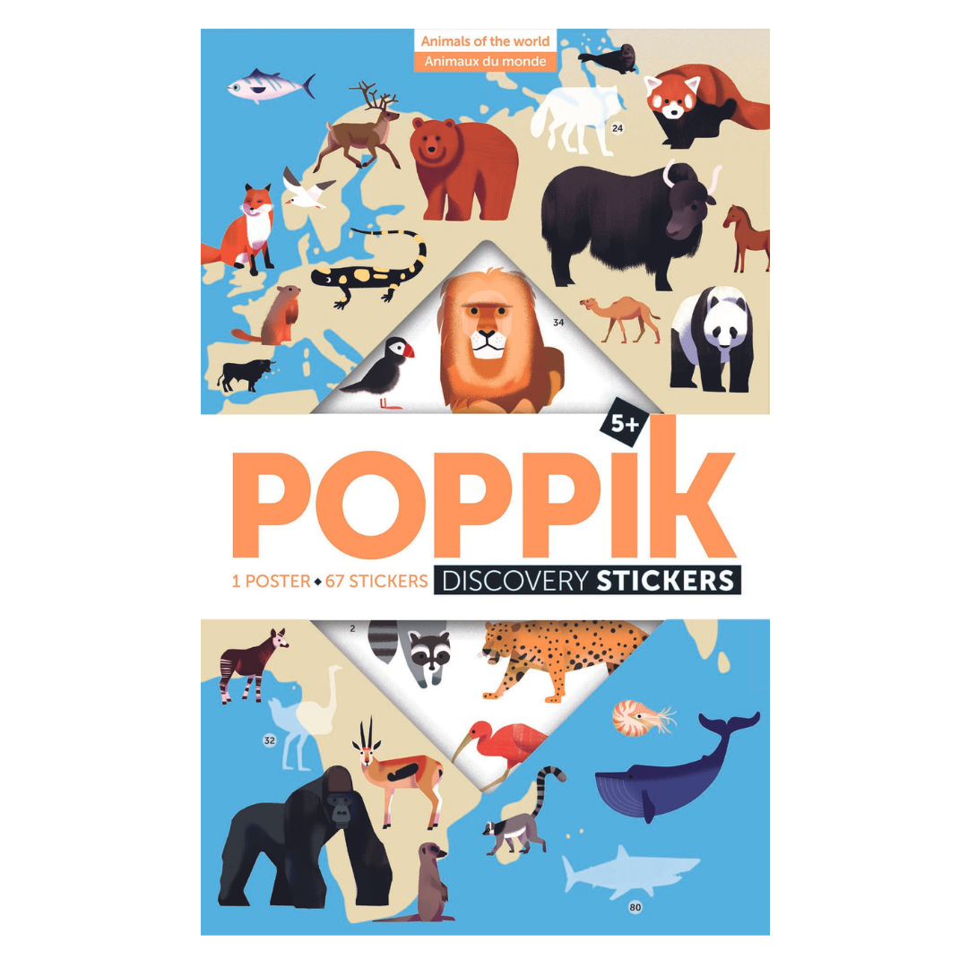 Educational poster + 67 stickers animals of the world