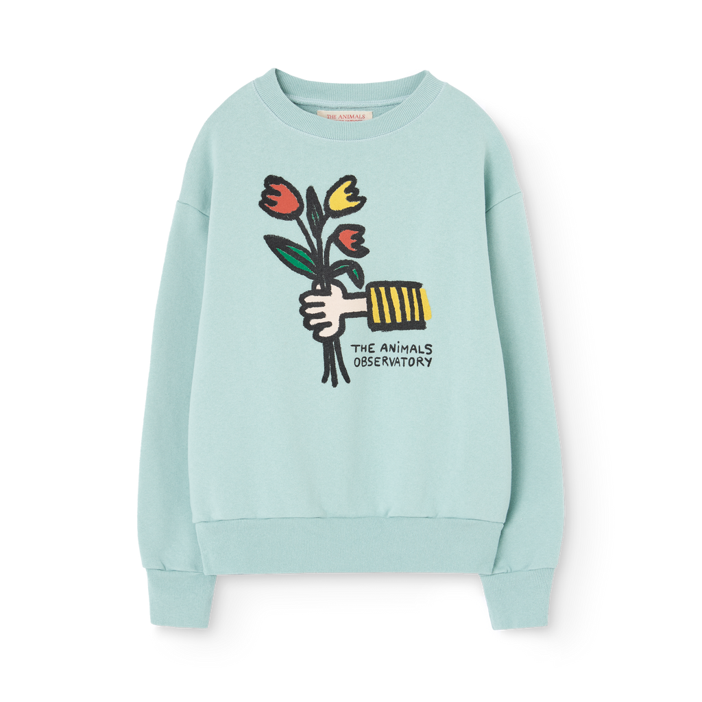 Sweatshirt with Flower Design – Light Blue-Grey