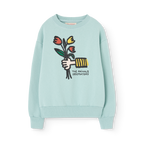Sweatshirt with Flower Design – Light Blue-Grey