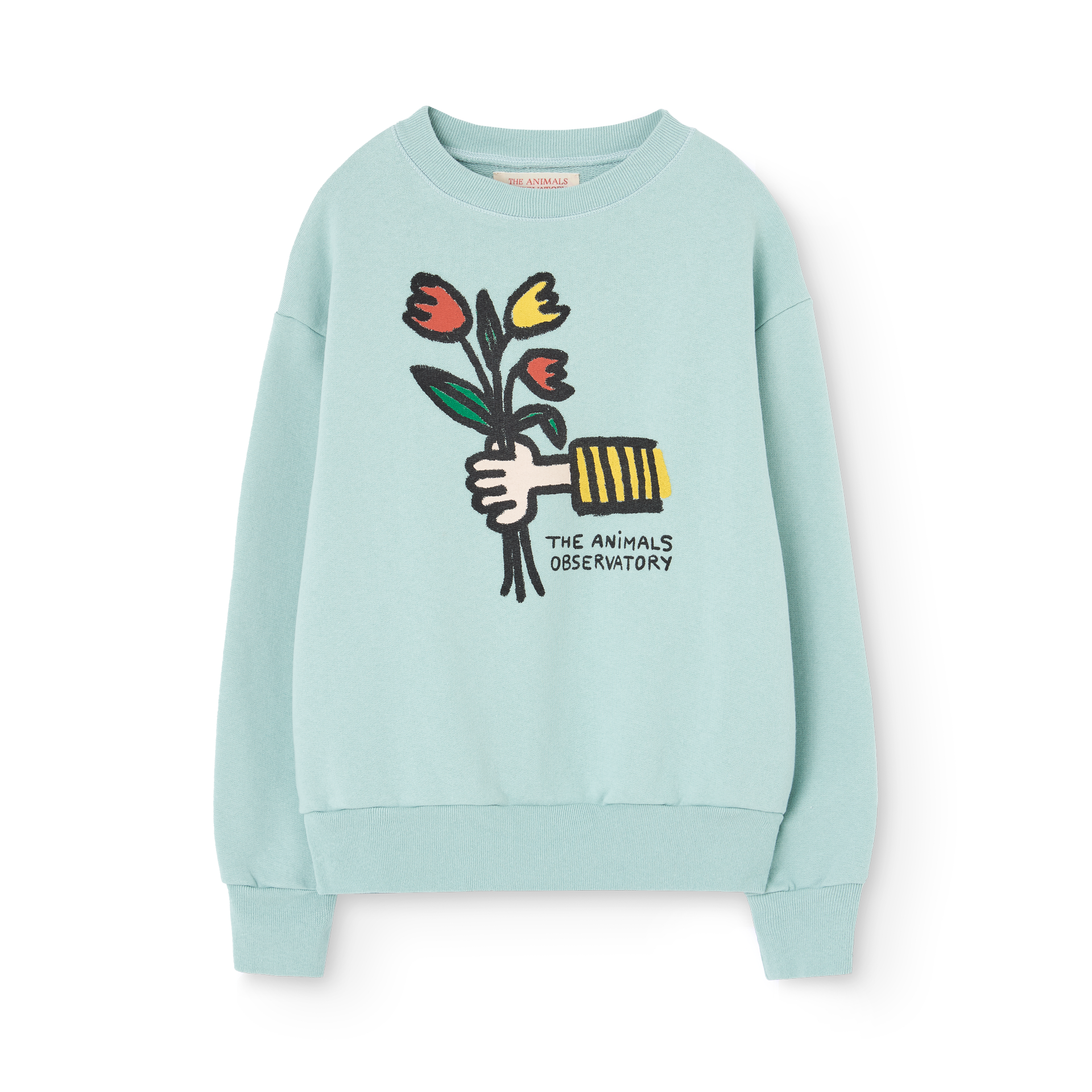 Sweatshirt with Flower Design – Light Blue-Grey