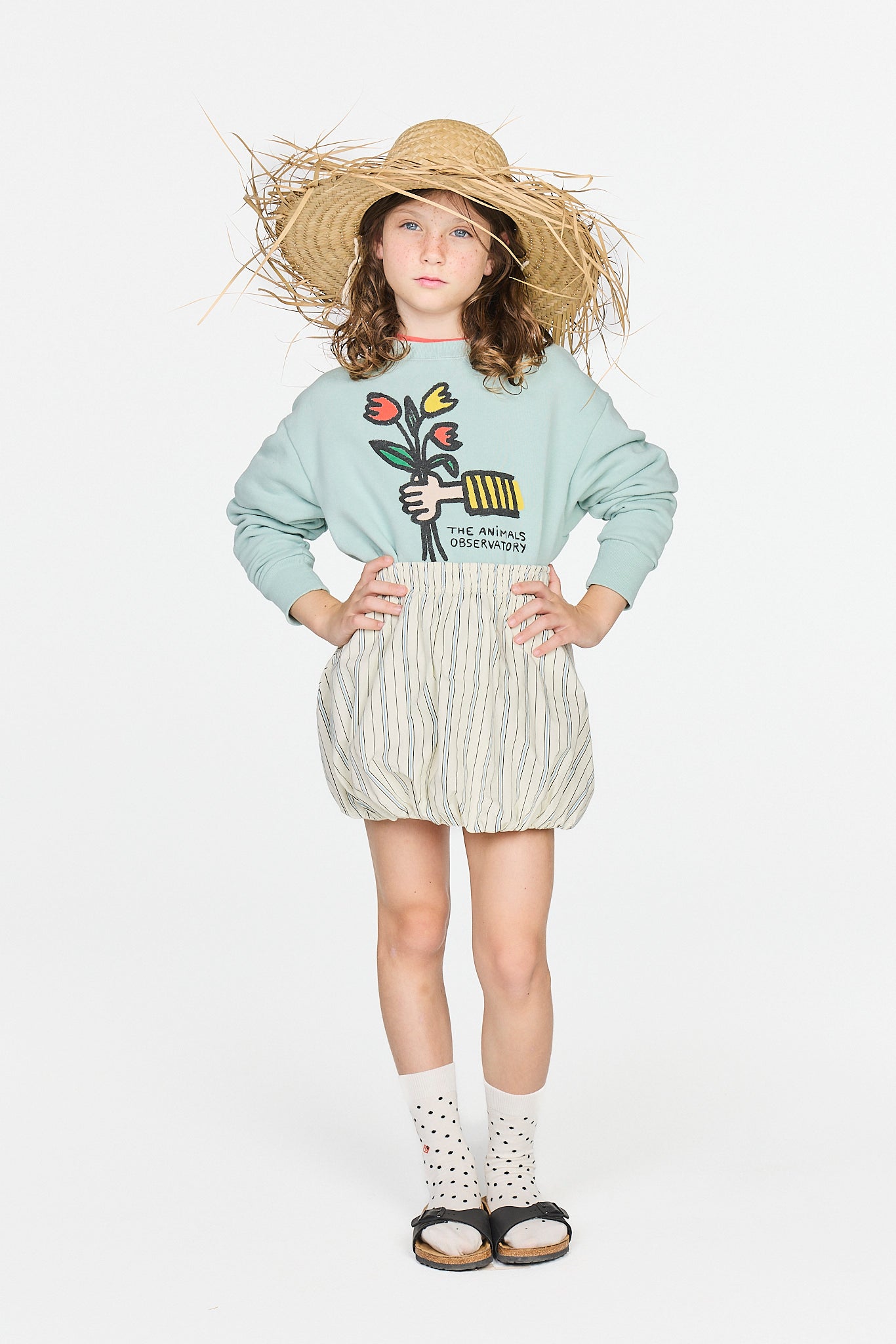Sweatshirt with Flower Design – Light Blue-Grey
