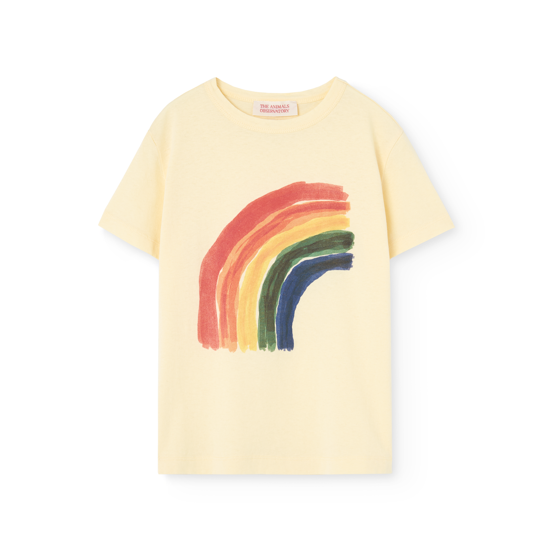 Yellow rooster t-shirt with rainbow print
