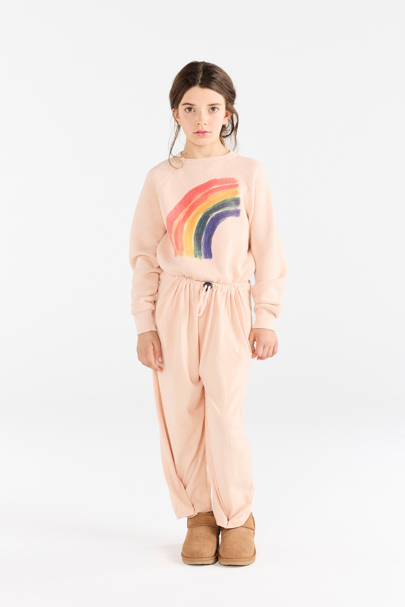 Pink shark sweatshirt with rainbow pattern